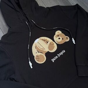 Palm Angels Black Hoodie with Tan Bear Motif